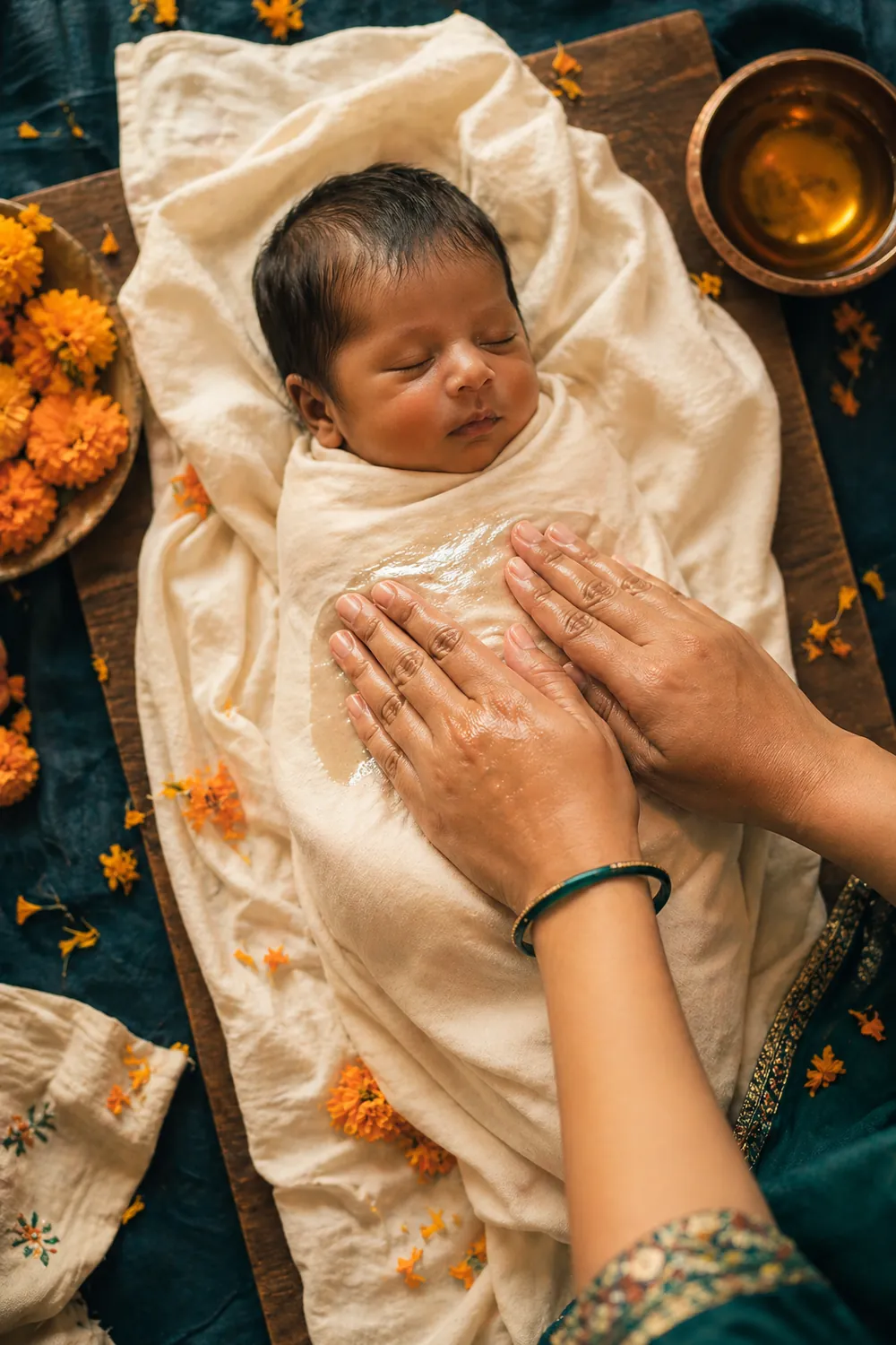 Shishu maalish — traditional newborn massage at home
